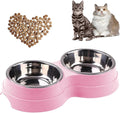 Double Cat Food Bowl -Stainless Steel Bowls with Easy-to-Clean Detachable Design, Non-Slip Base, Pet Feeder for Kittens and Medium Cats (Pink)