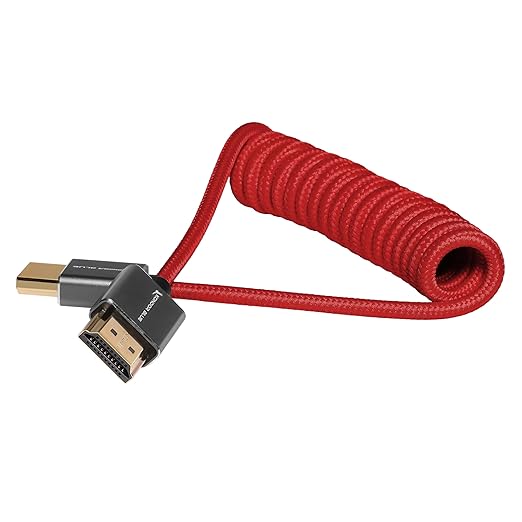 KONDOR BLUE | Ful HDMI 2.0 Type A Male to Male 12"- 24" Coiled Braided Cable | 4K 60Hz 18Gbps, HDR, 3D, Reinforced | for On-Camera Monitors & Recorders + More | Red