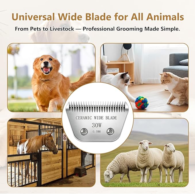 Precision Ceramic Wide Blades for Dog Grooming,Compatible with Andis,Oster A5,Wahl km10 Clippers-Dog and Cat Grooming Replacement Blade (30W(0.5MM))