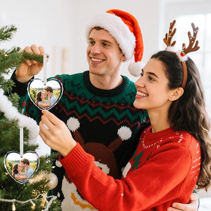 Personalized Christmas Ornaments with Photo Name, Engagement Ornament 2026, Wedding Gifts for Couples, Bridal Shower Gifts for Bride, Newlywed, Mr & Mrs, Her