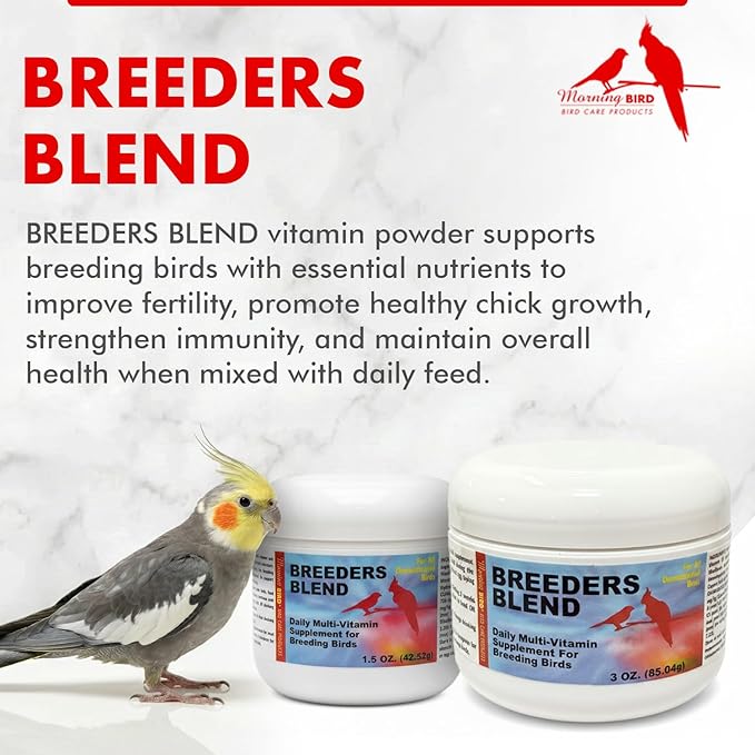 Morning Bird Breeders Blend 1.5 oz – Protein Supplement for Birds – Supports Breeding, Chick Growth, Muscle Development & Immune Health – Daily Vitamin Blend for Strong Bones & Overall Health