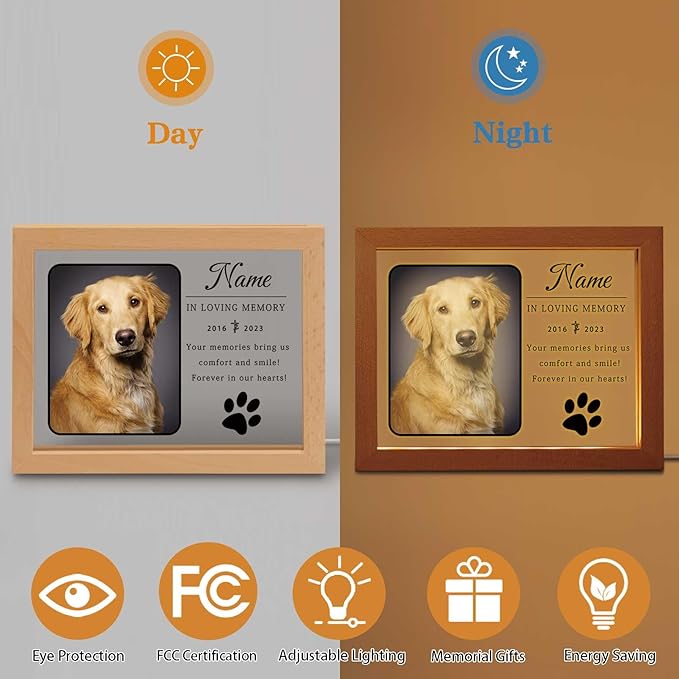 Personalized Dog Memorial Gift Night Light Customized Light Up Picture Frame Acrylic Led Plaque Lamp Pet Sympathy Remembrance Gift(Dog Paw)
