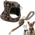 BELLA & PAL Step in Vest Harness for Small and Medium Dogs, No Pull Small Dog Harness with Leash Set, Comfortable Air Mesh Dog Vest Harness with Reflective Strip (Brown Leopard, L)