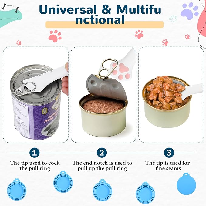Uiifan Cat Food Lid Cat Food Can Covers Lids 8 Pcs Pet Can Supplies Set 5 Silicone Wet Kitten Foodstuff Tin Covers Lids 2 Silicone Dog Spoons 1 Paw Shape Multifunctional Opener for Pets(Blue)