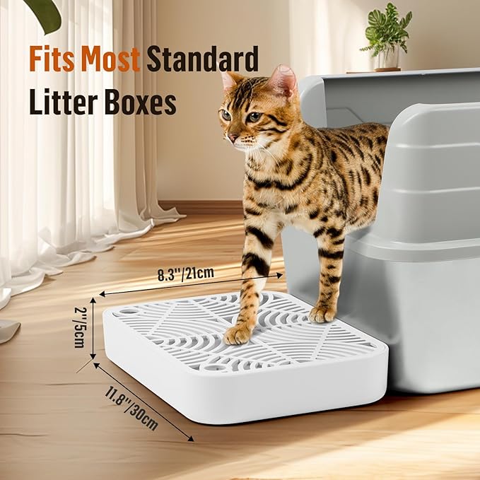 Cat Litter Box Ramp, Litter Box Step Mat with Filter Function for Self-Cleaning Cat Litter Box, Easy to Clean, Cats Pedal Step Stool Ideal for Kitten & Elderly Cats (White)