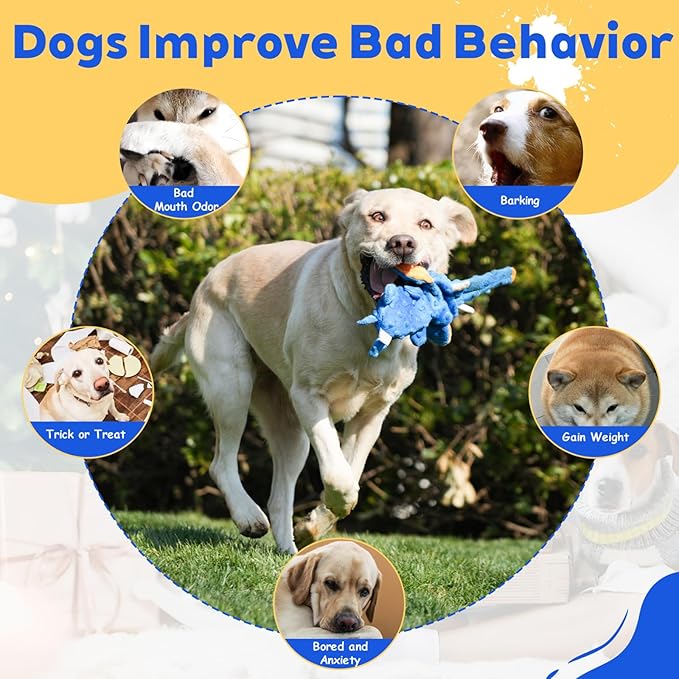 Adorable Elephant Design Dog Squeaky Toys, No Stuffing for Safety, Sounds in Multiple Places for Fun, Soft and Durable Double-Layer Fabric, Tough Dog Toys for Small and Medium Dogs (Blue)