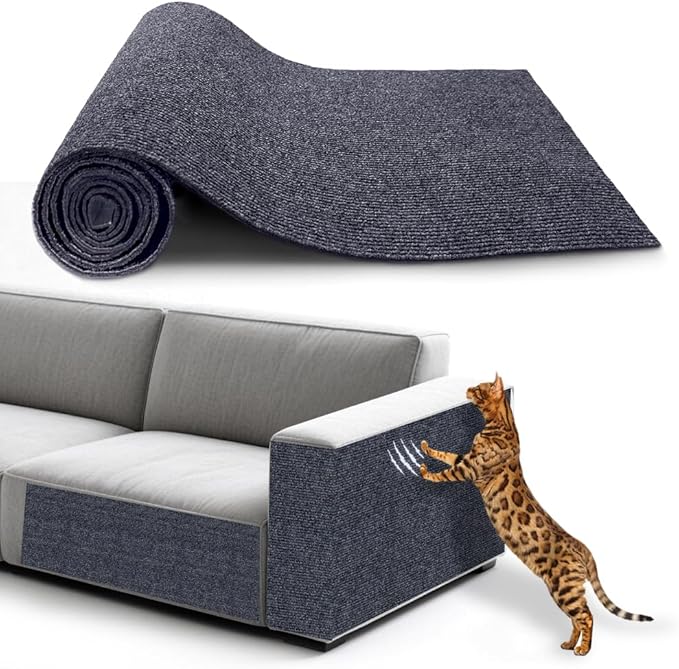 NATUYA Cat Scratcher Mat, 39.4"x15.8" Trimmable Couch Furniture Protector, Self-Adhesive Replacement Carpet for Cats Tree Shelves Wall Scratching Post, Dark Gray