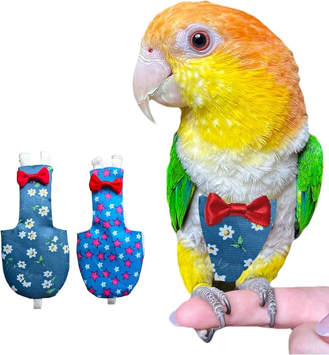 UKJENT Bird Diaper Protective Parrot Nappy 2 Pack, Reusable Flight Suit with Waterproof Inner Layer, Washable Cute Urine Wet Suit for Cockatiel Monk Parakeet Sun Parakeet Lory(S)