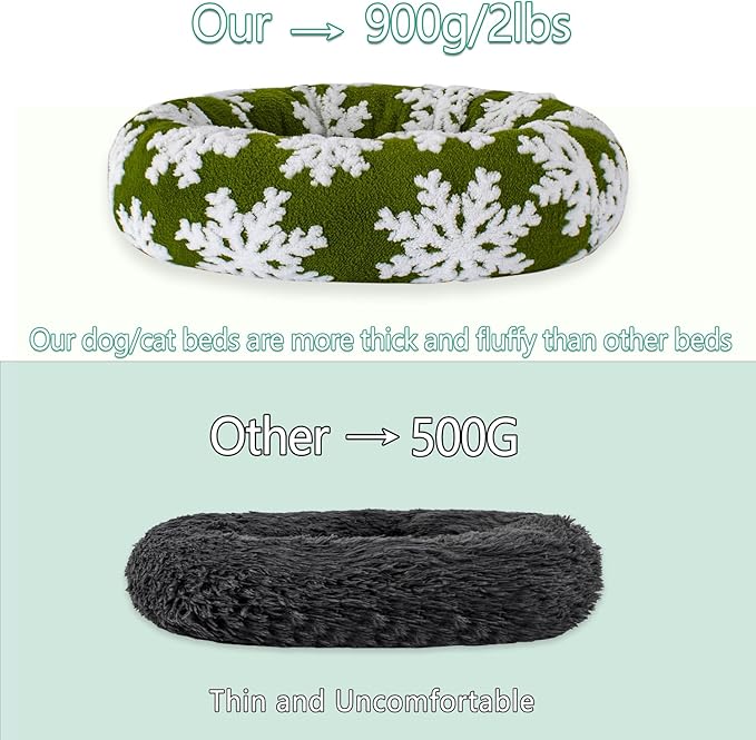 23 Inch Christmas Snowflakes Calming Dog Bed for Small Dogs Cats, Kitty Puppy Round Anti-Anxiety Warm Bed, Soft Cozy Anti-Slip Donut Washable Pet Bed, Fits up to 30 lbs Pets