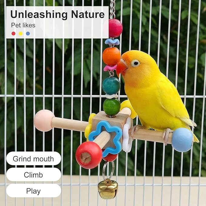 2 Pcs Bird Spinner Toys for Parrots with Bells, Parrot Chewing Hanging Toys for Small and Medium Birds, Parakeet, Cockatiel, Conure, Lovebird, Budgie, Cage Toy