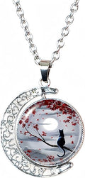 DEQIYIJI Cat Gifts Cute Black Cat Moon Pendant Necklace Jewelry For Women Cat Lovers Stuff