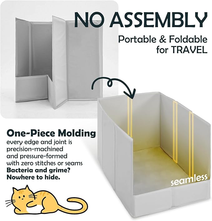 MEEXPAWS Cat Litter Box Enclosure Splash Guard Foldable 24.4 x 16.5 x 15.7 inch, Cat Litter Pee Shield Fully Waterproof Seamless, No Assembly Required, Portable, Wall Protector