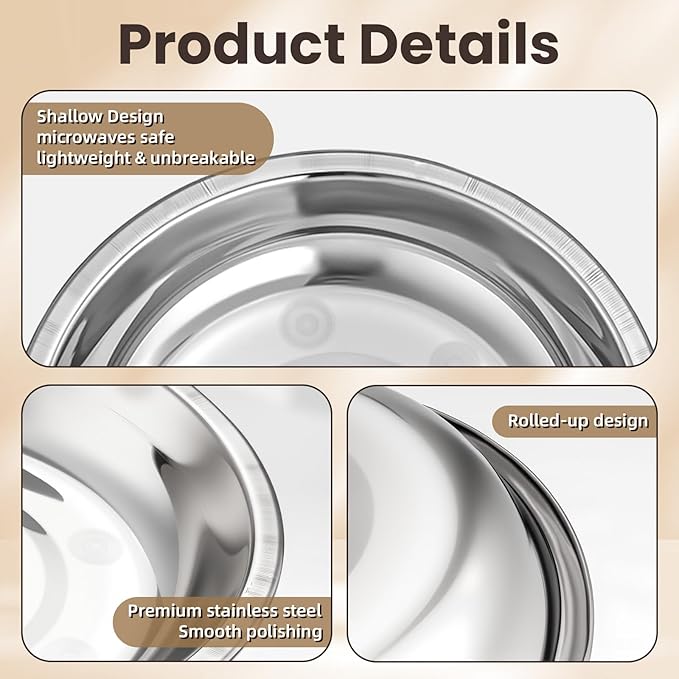 4Pcs Stainless Steel Pet Feeding Bowls, 6.1 Inches Shallow Wide Flat Cat Food Bowls, Puppy and Kitten Feeding Bowls, Whisker Fatigue Relief, Fits Elevated Bowl Stands