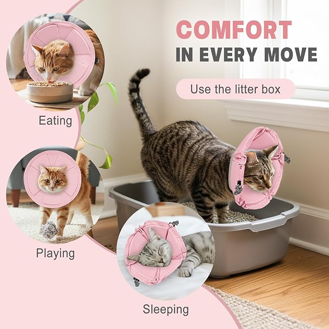 Cat Cone Collar Soft, Adjustable Elizabethan Collar for Cats to Stop Licking, Comfortable Lightweight Kitten Cone for Wound Healing and Surgery Recovery, Pink S