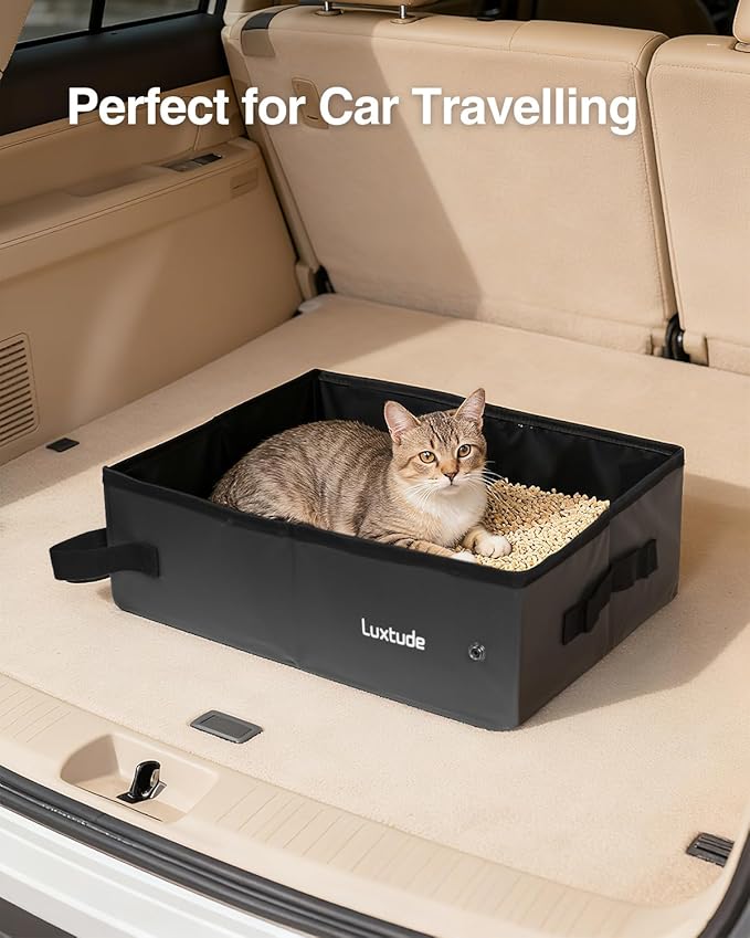 Luxtude Portable Litter Box for Cats, Collapsible with Travel Carrying Bag, No Odor and Waterproof for Car, Road Trip, Hotel Room