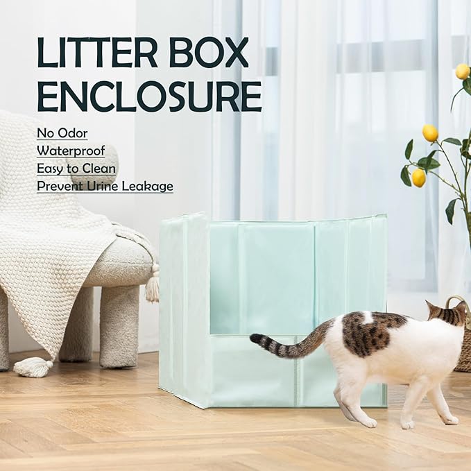 MEEXPAWS Cat Litter Box Enclosure Splash Guard Foldable 24.4 x 16.5 x 15.7 inch, Cat Litter Pee Shield Fully Waterproof Seamless, No Assembly Required, Portable, Wall Protector
