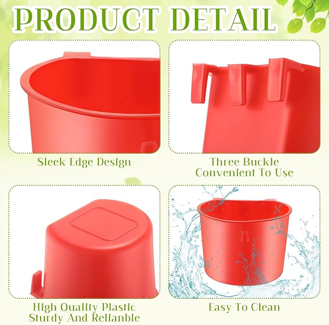 FillTouch 50 Pcs 4.9 x 3.7 x 2.4'' Cage Cups Chicken Feeders 3.2 x 3.2 x 2.4'' Cage Cups Birds Feeders Hanging Chicken Water Cups Seed Bowl Coop Cups for Parrot Poultry Pigeon Feeding Watering, Red