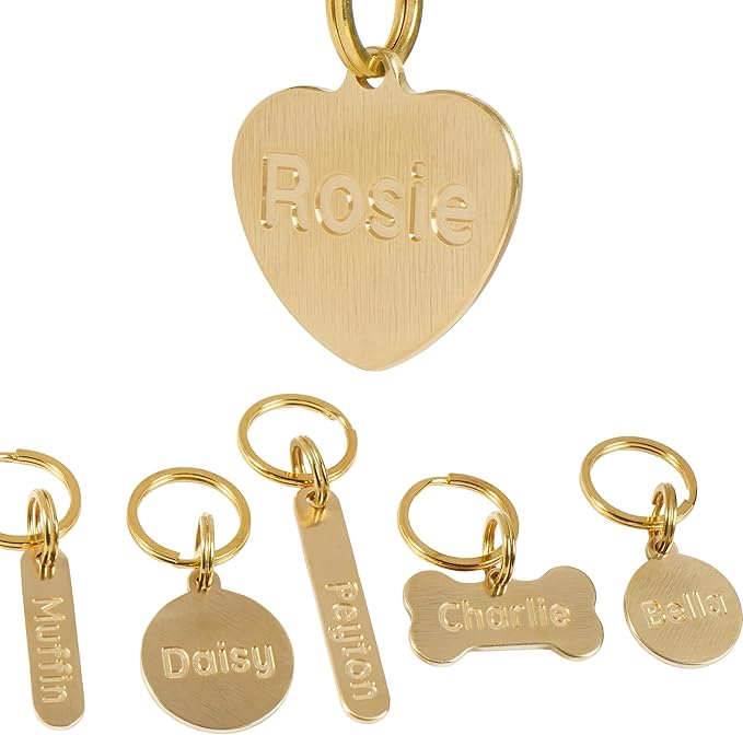 Solid Brass Personalized Dog Tags, Deep Engraved Pet ID Tag for Dogs and Cats, Heavy Duty Extra Thick Custom Name & Phone Number, Never Wear Off, Gift for Pets, 2 Polishing Pads Included (Heart)