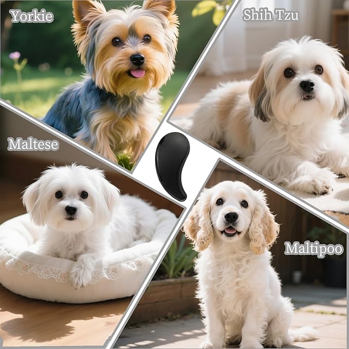Comma-Shaped Small Dog Brush and Cleaning Comb, Fit for Yorkie, Shih Tzu, Maltese Maltipoo Pomeranian - Gentle Soft Bristles for Effortless Pet Hair Removal, Puppy Essentials (Black)