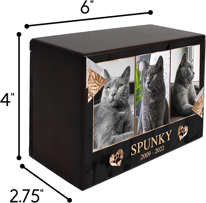 Custom Pet Keepsake Urns for Cats, Wooden Box for Pet Ashes with Photo for Your Beloved Pets, Pet Cremation Urns as Sympathy Gifts for Pet Lovers - Small, 6" x 4" x 2.75" Pet Urn (Spunky)