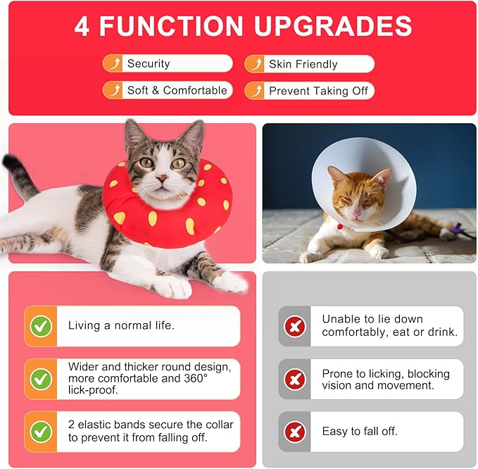 BINGPET Cat Cone Collars Soft,Cat Recovery E Collars After Surgery to Stop Licking,Waterproof Adjustable Elizabeth Neck Cones Cute Pet Donut Pillow for Cats Kitten Puppy Wound Healing After Surgery,S