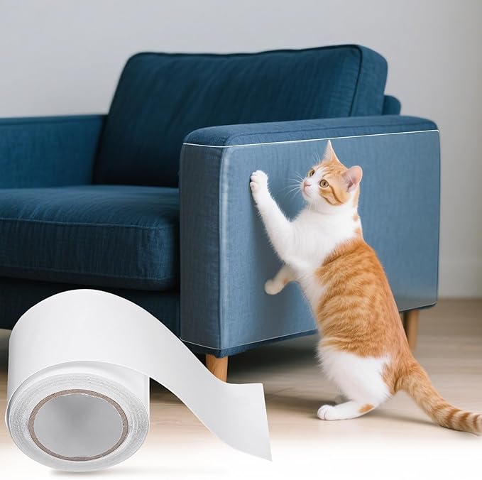 uxcell Anti Cat Scratch Furniture Protector, 1 Roll 197" x 1.9" Single-Sided Sticky Couch Protector from Cat Claws, Clear Protectors from Cats Scratching for Sofa Corners, Walls, Doors