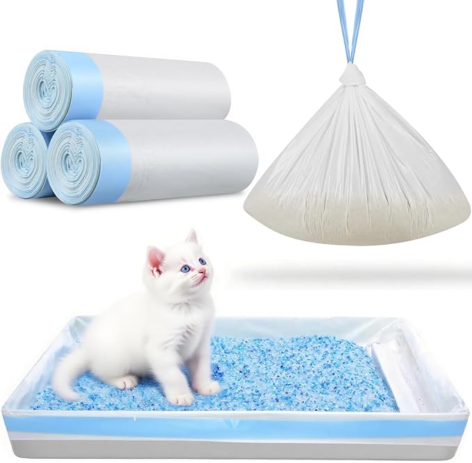 54 Pack Litter Box Liners Compatible with Safe Pets ScoopFree Crystal Pro Cat Litter Box, Large Cat Waste Poop Bags with Drawstring Heavy Tear-free- 37" x 13"