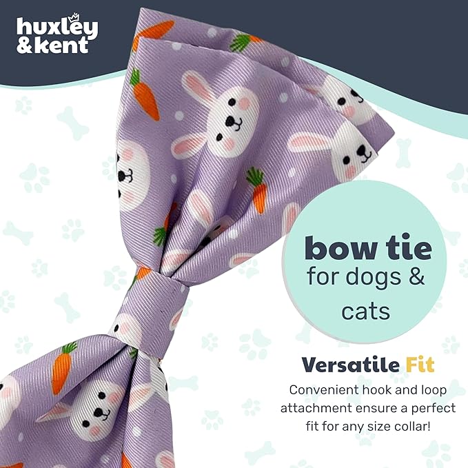 Huxley & Kent Pet Bow Tie for Dogs & Cats - Spring Easter Adjustable Hook & Loop Collar Accessory - Cute & Comfortable for Holidays & Celebrations - Funny Bunny, Large