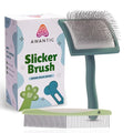 Self- Cleaning Slicker Brush for Dogs Suitable for Short & Long Haired Dogs and Effective Deshedding for Pet Grooming, Undercoat Removal, Tangle-Free Fur (Green Brush + Comb)