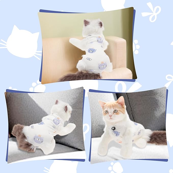 Cat Recovery Suit, Soft Breathable Cat Surgeries Suit, Cat Onesie for Cats After Surgeries, Prevents Licking Wounds, L, White