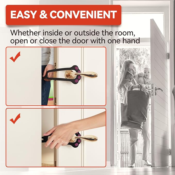 TGIOW Cat Door Latch, 1 Pcs Cat Door Stopper Pet Door Latch to Keep Dog Out of Litter Box and Food, Door Prop for Cat with 4 Adjustable Size Strap 2.2-5" Wide, No Measuring, Easy to Install, Black