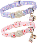2 Pack Easter Cat Collar, Purple Rabbit& Pink Rabbit Pattern Kitten Breakaway Collar, Adjustable Cute Easter Collar with Bell&Pendent for Female Male Cat