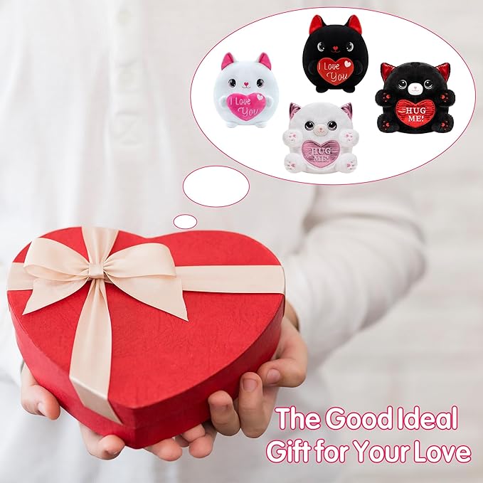 Cat Plush Black Cat Stuffed Animal Toy Holding Heart with I Love You, Valentine Plush with Red Heart for Mother's Day, Girlfriend Valentine Party Favor(Black, 10 Inch)