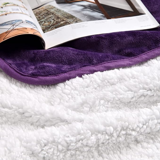 Waterproof Blanket for Bed Couch Sofa, Soft Liquid Pee Proof Pet Blanket for Dog Puppy Cat, Reversible Sherpa Fleece Furniture Protector (Dark Purple, 30x40 inches)