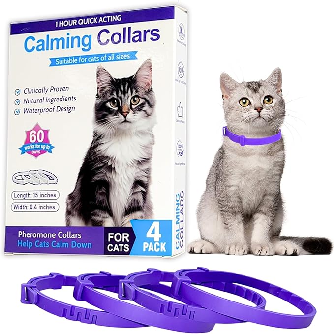 4 Pack Calming Collar for Cats - Long-Lasting Anxiety & Stress Relief, Adjustable Pheromones Collar for Cats, Natural Soothing 60 Days of Continuous Calming Effect