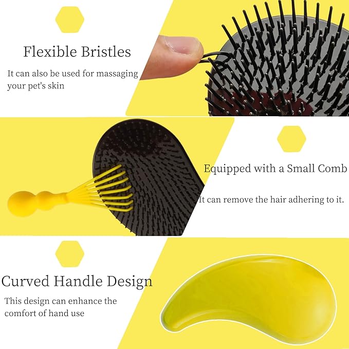 Comma-Shaped Small Dog Brush and Cleaning Comb, Fit for Yorkie, Shih Tzu, Maltese Maltipoo Pomeranian - Gentle Soft Bristles for Effortless Pet Hair Removal, Puppy Essentials (Yellow)
