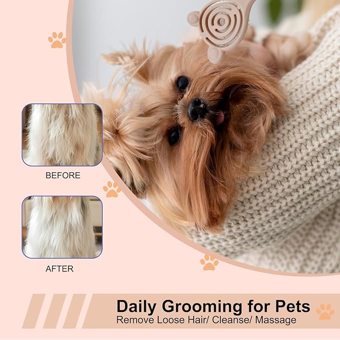 Cat-Ear Design Puppy Brush, Gentle Soft-Bristle Small Dogs Plastic Detangling Grooming Tool, Fit for Yorkie Shih Tzu Maltese Maltipoo (Apricot)