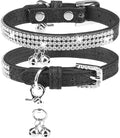 PUPTECK Basic Adjustable Cat Collar with Bling Diamond and Double Bells, for Kitten and Small Puppy, Fashion and Shining Dog Rhinestone Collars, 8-10in, Black