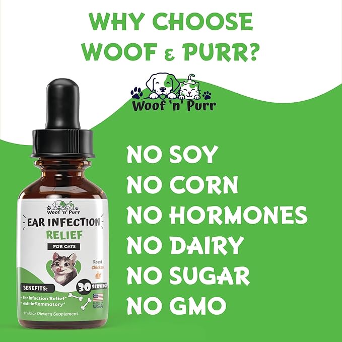 Natural Cat Ear Infection Treatment - Ear Infection Treatment for Cats - for Oral Use - May Help to Reduce Redness, Irritation, Itching & Much More - Cat Immune Support - 1 fl oz - Chicken Flavor