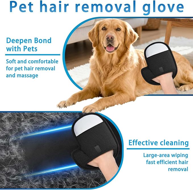Pet Hair Removal Glove for Dogs & Cats, Reusable Electrostatic Magic Brush Pet Hair Remover Glove, Pet Hair Lint Mitt for Clothing, Couch, Carpet, Car Seat, Cat Tree, Fur Deshedding (Grey, 2 PCS)
