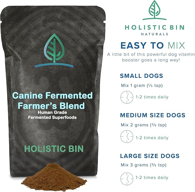 Holistic Bin Canine Fermented Farmer's Blend | Nutrient-Rich Dog Food Toppers | Plant-Based Supplements for Pets Gut Flora | Pumpkin, Spinach, Fruit and Vegetables Powder Mix | Fermented Blend (50g)