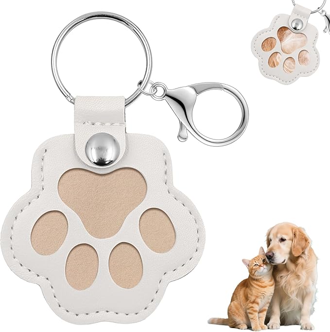 Pet Memorial Gifts for Dogs Cats, Leather Paw Print Pet Fur Keepsake Keychain, Cute Charm for Pet Lovers