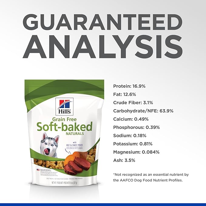 Hill's Grain Free Soft Baked Naturals, All Life Stages, Great Taste, Dog Treats, Beef & Sweet Potato, 8 oz Bag