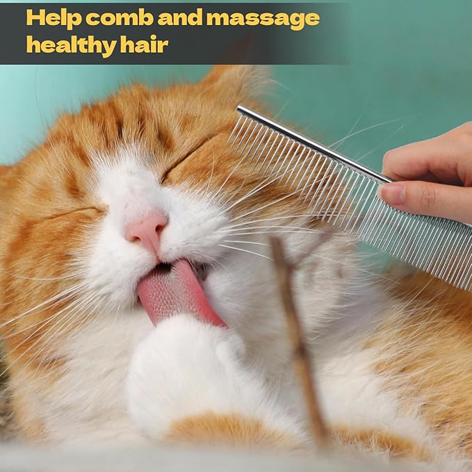 Biaungdo 3 Pcs Dog Grooming Combs Set, Metal Dog Comb for Removing Tangles and Knot, Cat Brush Grooming Tool for Long Haired Pets(7.48 x 1.57 inch)