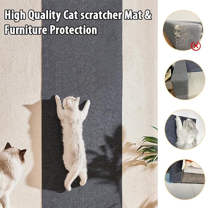 NATUYA Cat Scratch Couch Furniture Protector, 78.7"x15.8" Self-Adhesive Cats Scratching Pad Deterrent, Trimmable DIY Climbing Cat Scratcher(Drak Gray)
