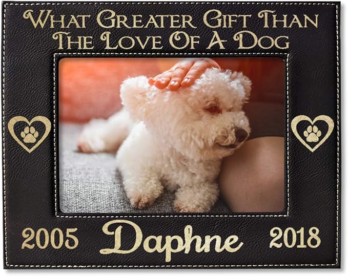Stocking-Factory Dog Best Friend Pet Loss Photo Frame Engraved (Gold or Silver) Black Leather Customized Sympathy Memory Gift