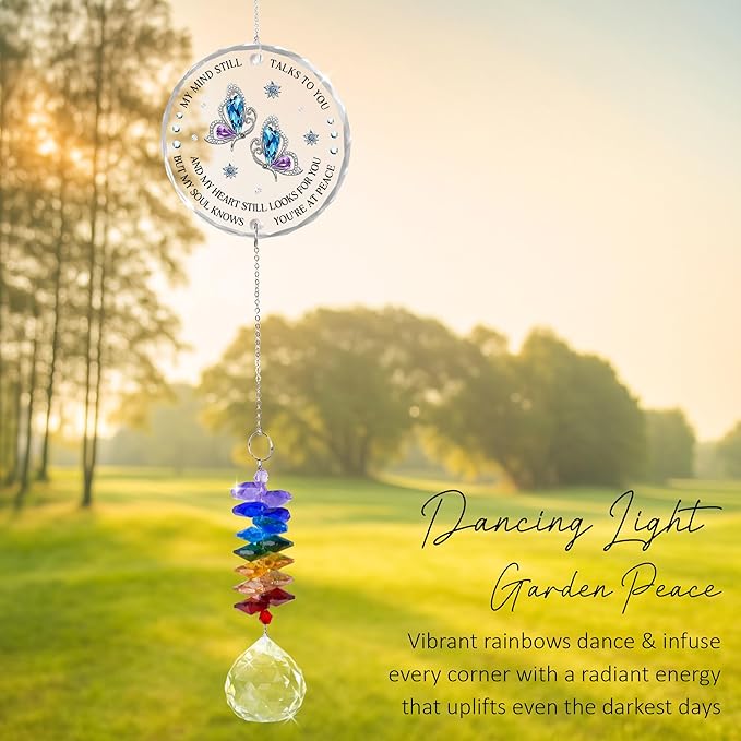 Glass Suncatcher Ornament - Memorial Gift for Loss of Loved One - My Mind Still Talks to You - Bereavement Keepsake - Crystal Rainbow Maker - Mother's Day for Mom Dad