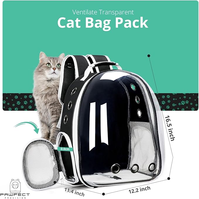 Cat Backpack Carrier with Collapsable Dog Bowl, Cat Collar & Interactive Cat Toy (4 Pcs Set)- Airline Approved Cat Carrier Bag for Medium Dogs & Cats, Animal Carrier Backpacks, Pet Backpack |Black