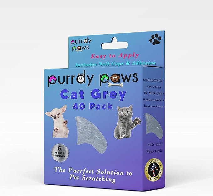 6 Month Supply Soft Nail Caps for Cats Steel Grey Large - Extra Adhesives