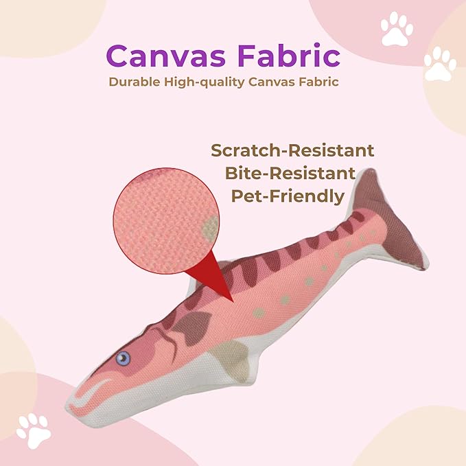 Cat Toys Fish 4-Pack, Durable Canvas Catnip Toys for Indoor Cats and Kittens, Interactive Kicker and Chew Toys, Soft Plush Cat Toys Set